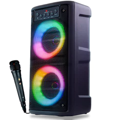 Caixa de Som Bluetooth LED RGB PartyBox Wireless Subwoofer Karaokê Com Microfone