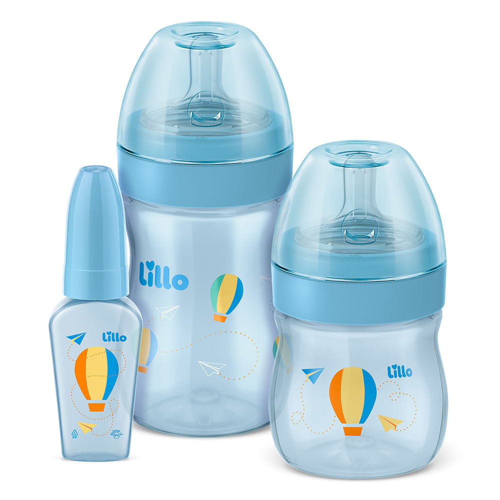 Kit de Mamadeiras Lillo Primeiros Passos Cor Azul com 3 Unidades Ref: 604621