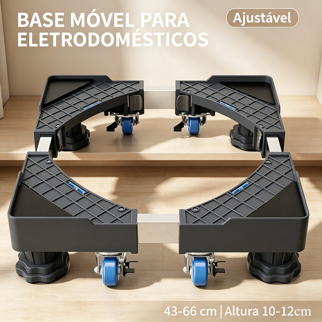 Suporte Móvel Regulável com Rodas Trava Amortecedor de Vibração para Eletrodomésticos Residenciais