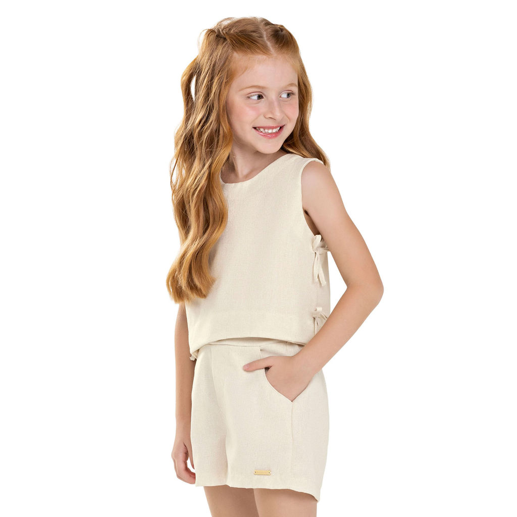 Conjunto Infantil Menina Foil Laços Colorittá Bege