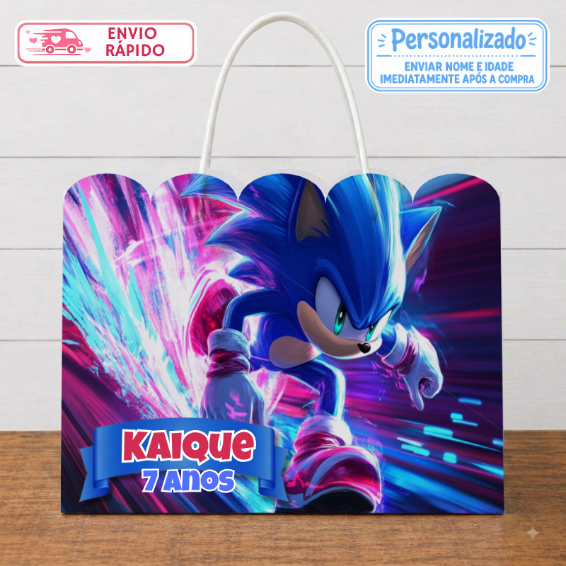 Sacolinha Sonic Personalizada Lembrancinhas Festa infantil Aniversário Sacola G