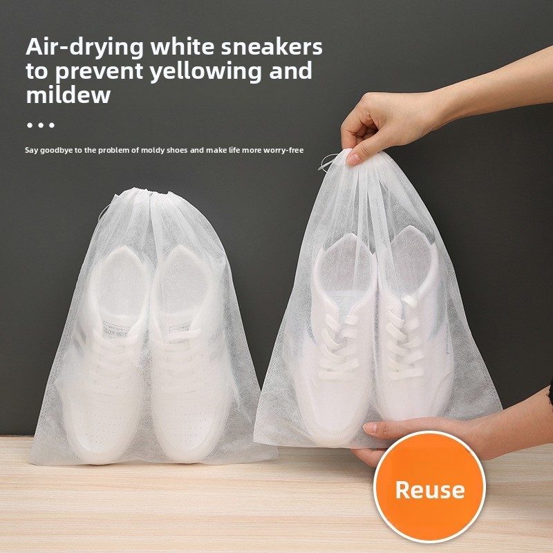 Saco De Armazenamento De Sapatos Não Tecido À Prova De Poeira Com Cordão Branco Tênis Protetor Viagem Organi