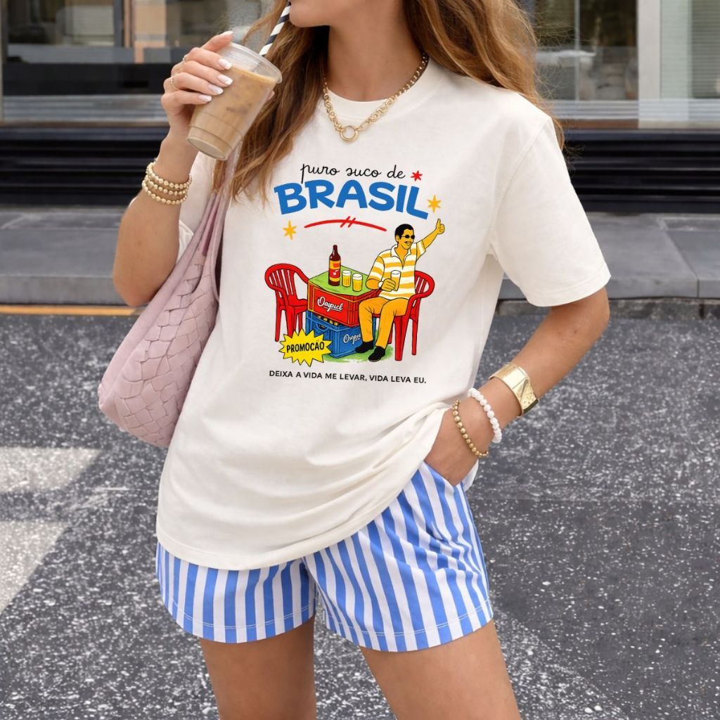 Camiseta Feminina Masculina Feminina Estampada Pagodinho 100% Algodão Verão Confortável Gola Redonda Unissex