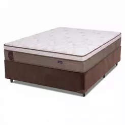 Cama Box Casal Colchão Molas Ensacadas Guarda Costas Alameda 138x188x68cm Suede Marrom/Branco