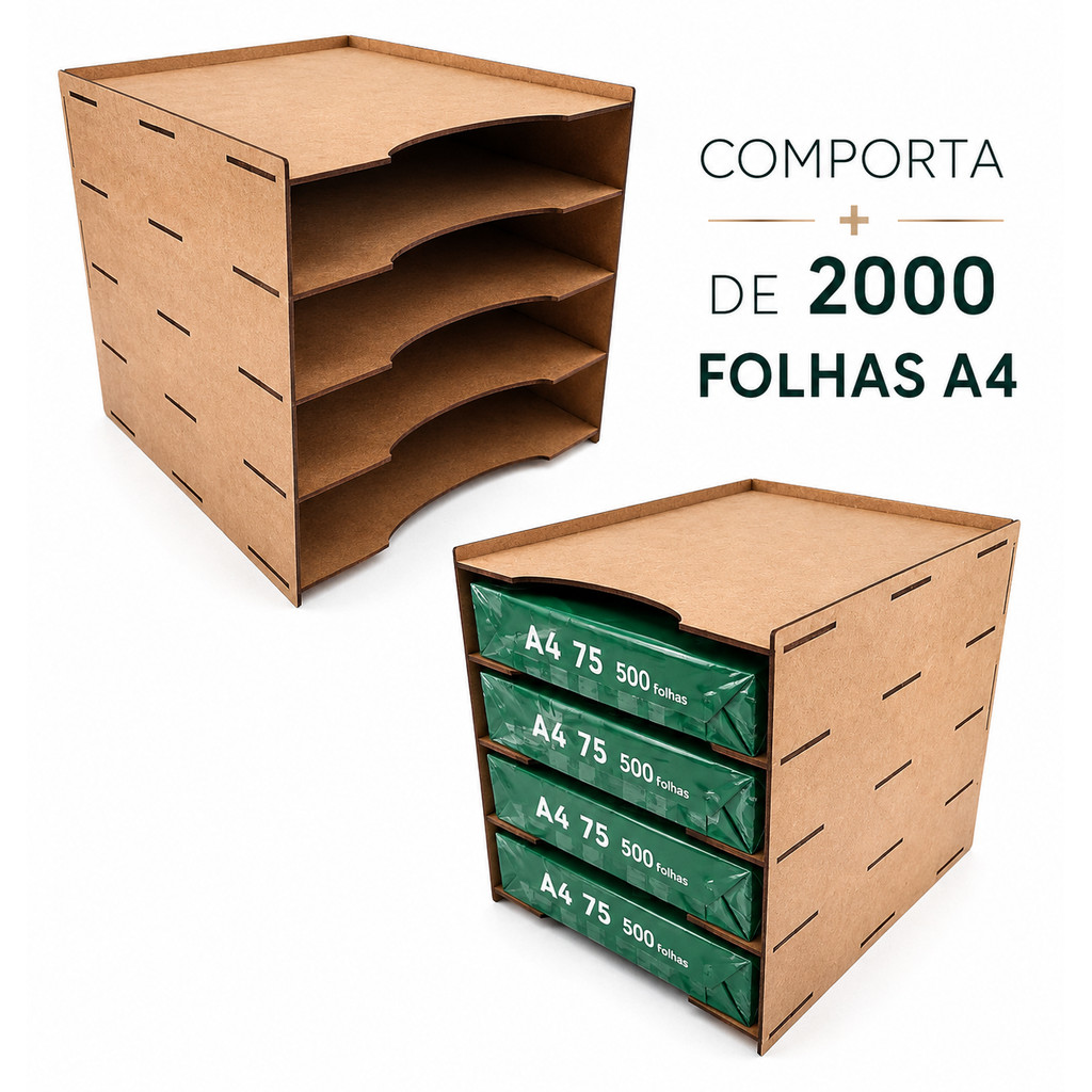 Organizadores De Documentos A4 + De 2000 Folhas Escritório Mdf Crú Divisórias Escritório Porta Folha A4