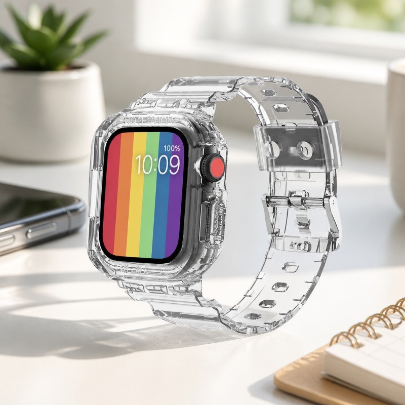 Compativel Apple Watch Pulseira Transparent Glacier Ediçã Limitada TPU Iwo Hw F8 F9 Pro 38 40 41 Nao Incluso Rologio