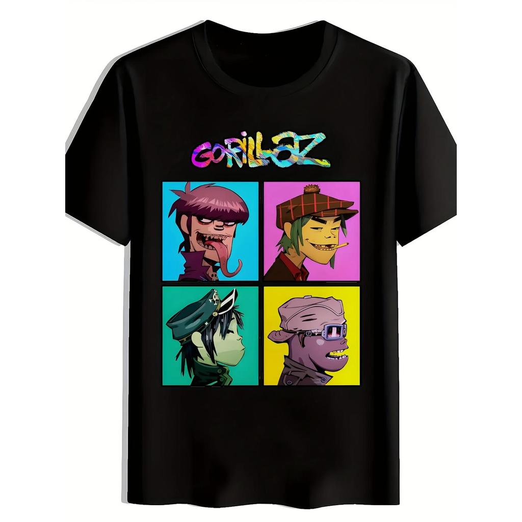 Camiseta masculina retrô Rock Band estampada de manga curta, estilo Casual esportivo respirável confortável, 90% + 10% d