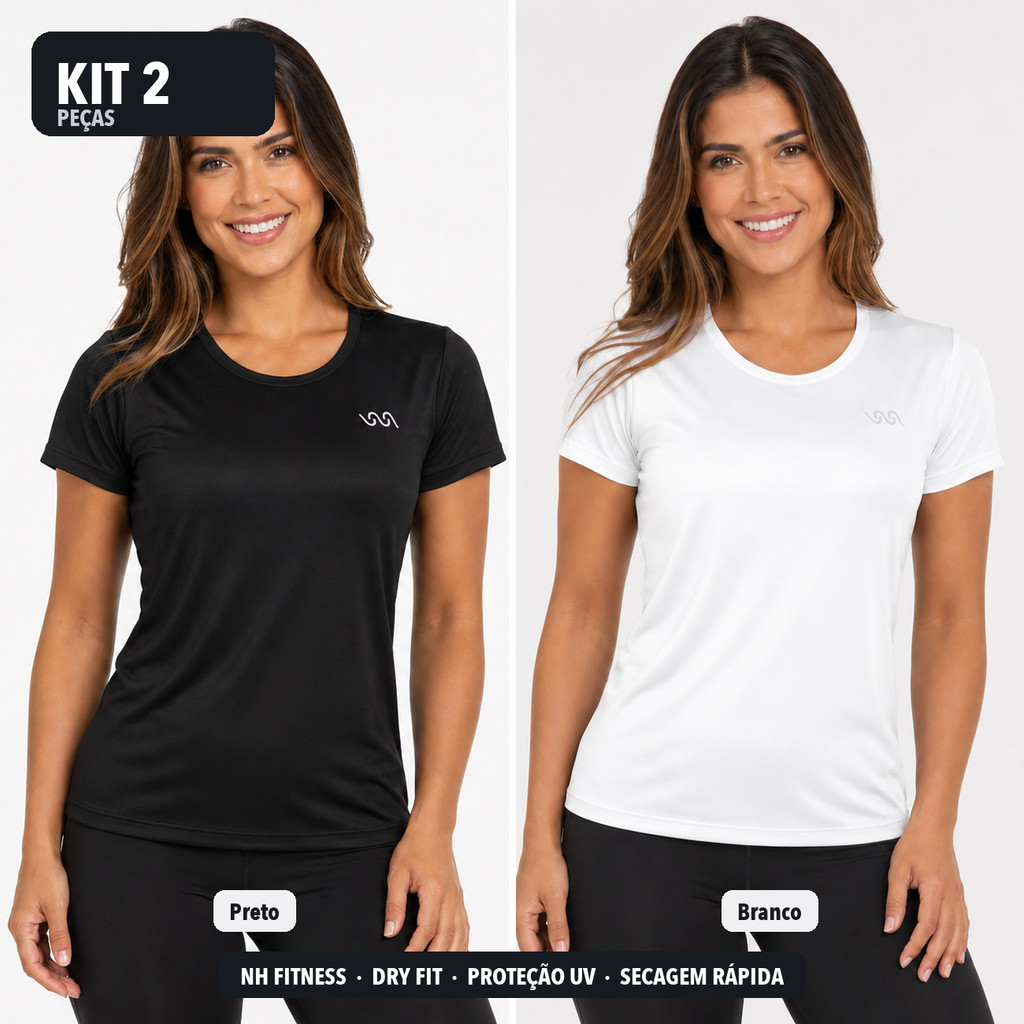 Kit 2 Camisetas Térmicas Femininas Dry Fit Roupa de Academia Feminina Proteção UV Treino Corrida NH FITNESS