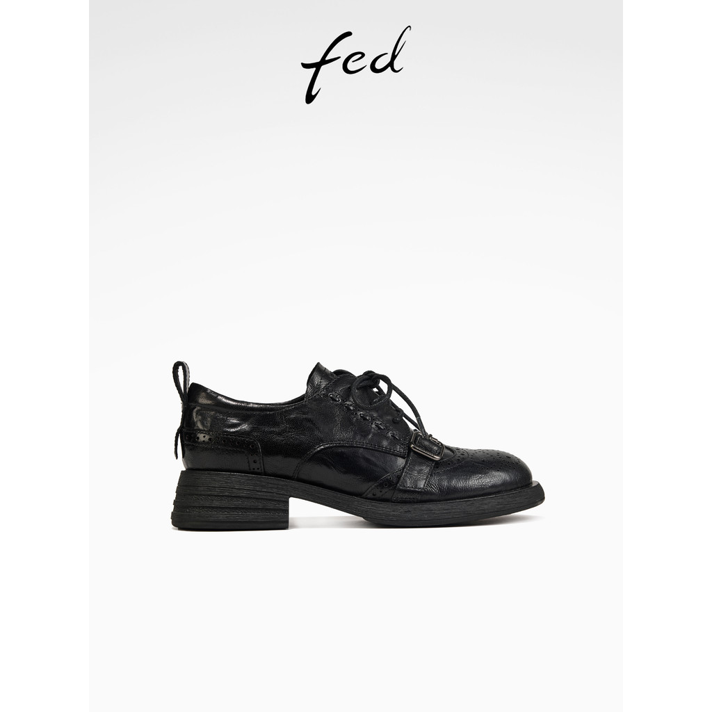 Fed esculpido pequenos sapatos de couro outono novo estilo sapatos femininos preto Brock sapatos Commuter sapatos femini
