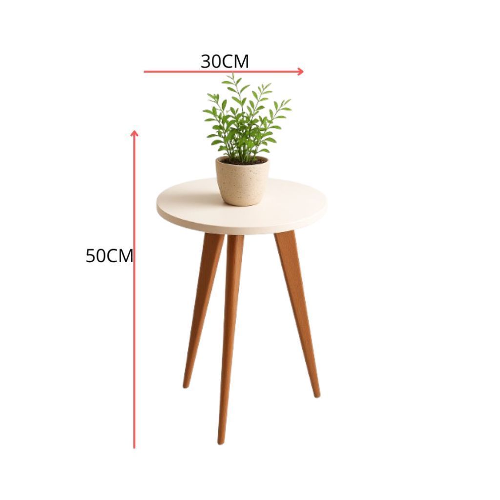 Mesa de Apoio Mesa de Canto Redonda Mesa Lateral de MDF Pés Palito Madeira Mesinha Tripe Porta Quadros Decoração
