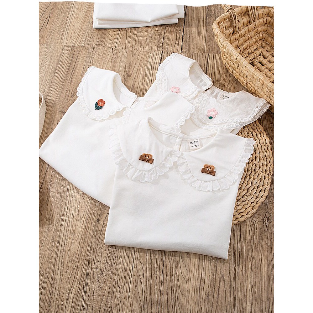 Meninas puro algodão de manga comprida camisas de fundo crianças bebê primavera outono camisetas camisas brancas criança