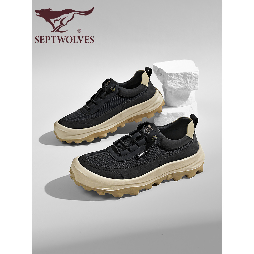 Sete lobos sapatos masculinos na moda verão All-Match preto sapatos masculinos malha aumentada esportes sapatos casuais