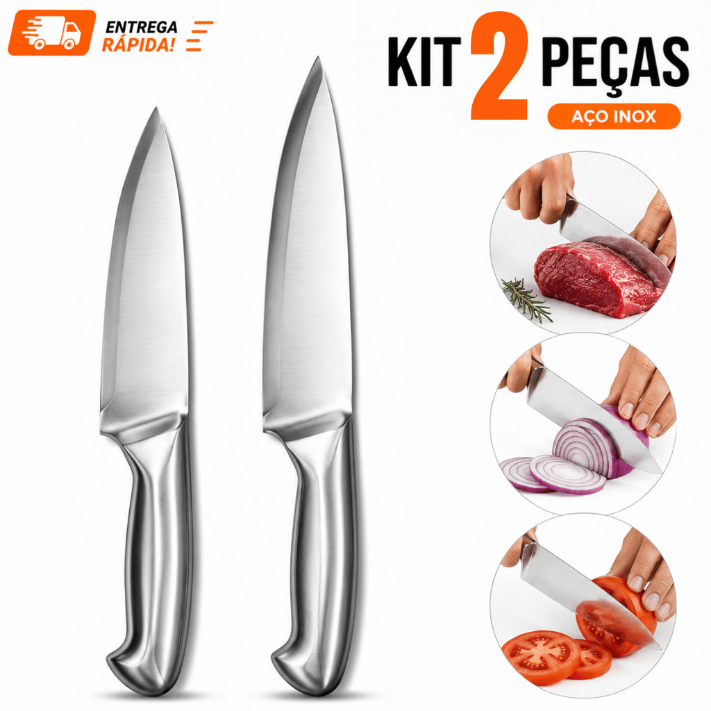 1 Facas nº6 e 1 Facas nº7 Profissional Inteiriço Aço Inox Faca para Churrasco Açougue Cozinha