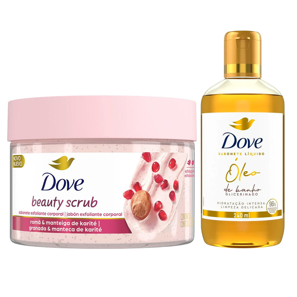 Kit Dove Esfoliante Corporal Beauty Scrub Romã & Manteiga De Karité 280g + Óleo De Banho Glicerinado 240ml