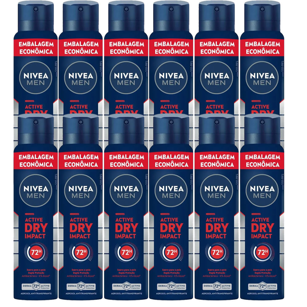Kit Desodorante Aerosol Nivea Dry Impact For Men 200ml - 12 Unidades