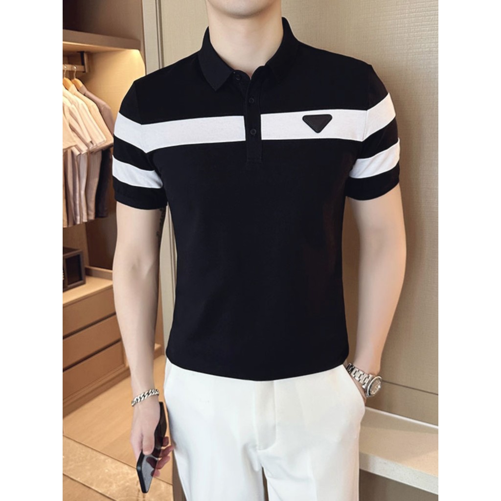 Moda masculina camisa polo de manga curta masculina verão na moda marca bonito lapela camiseta na moda versão coreana ma