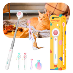 Varinha Interativa para Gatos Brinquedo Pet com Laser Suave 2 Pontas Substituíveis