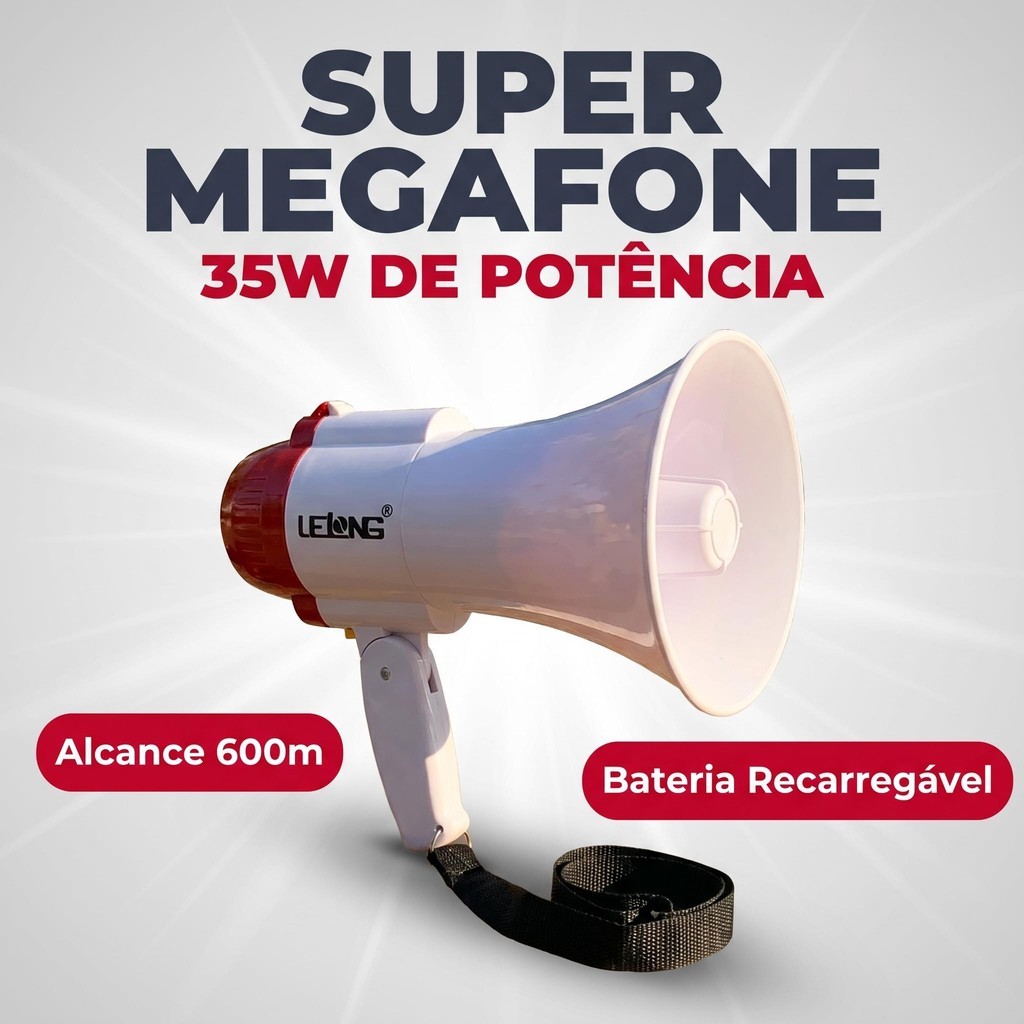 Megafone Portátil Recarregável Com Sirene Musical E Gravador