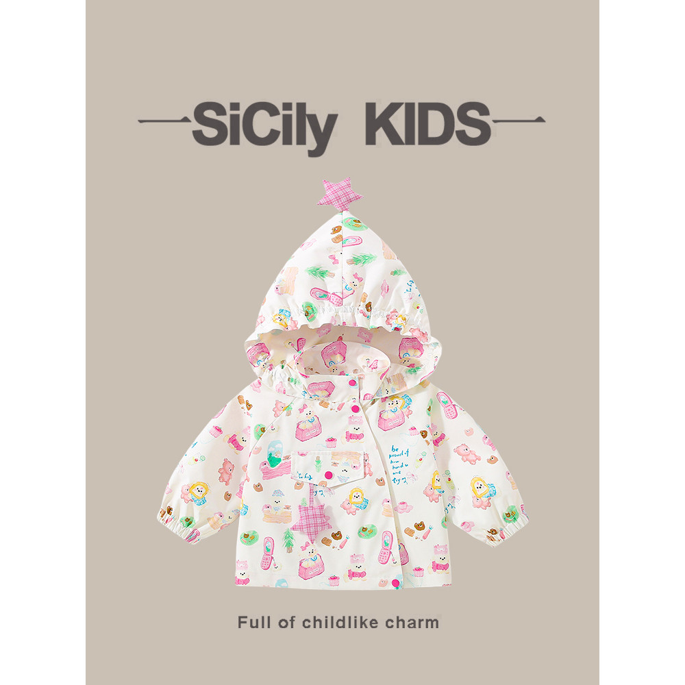 SiCily Crianças-Meninas Primavera Outono Estilo Impressão Completa Dos Desenhos Animados Crianças Estrela Jaqueta Com Ca