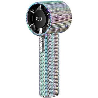 Ventilador Portátil de Luxo com Diamantes, Mini Ventilador de Alta Velocidade Recarregável USB-C com Display Digital e V