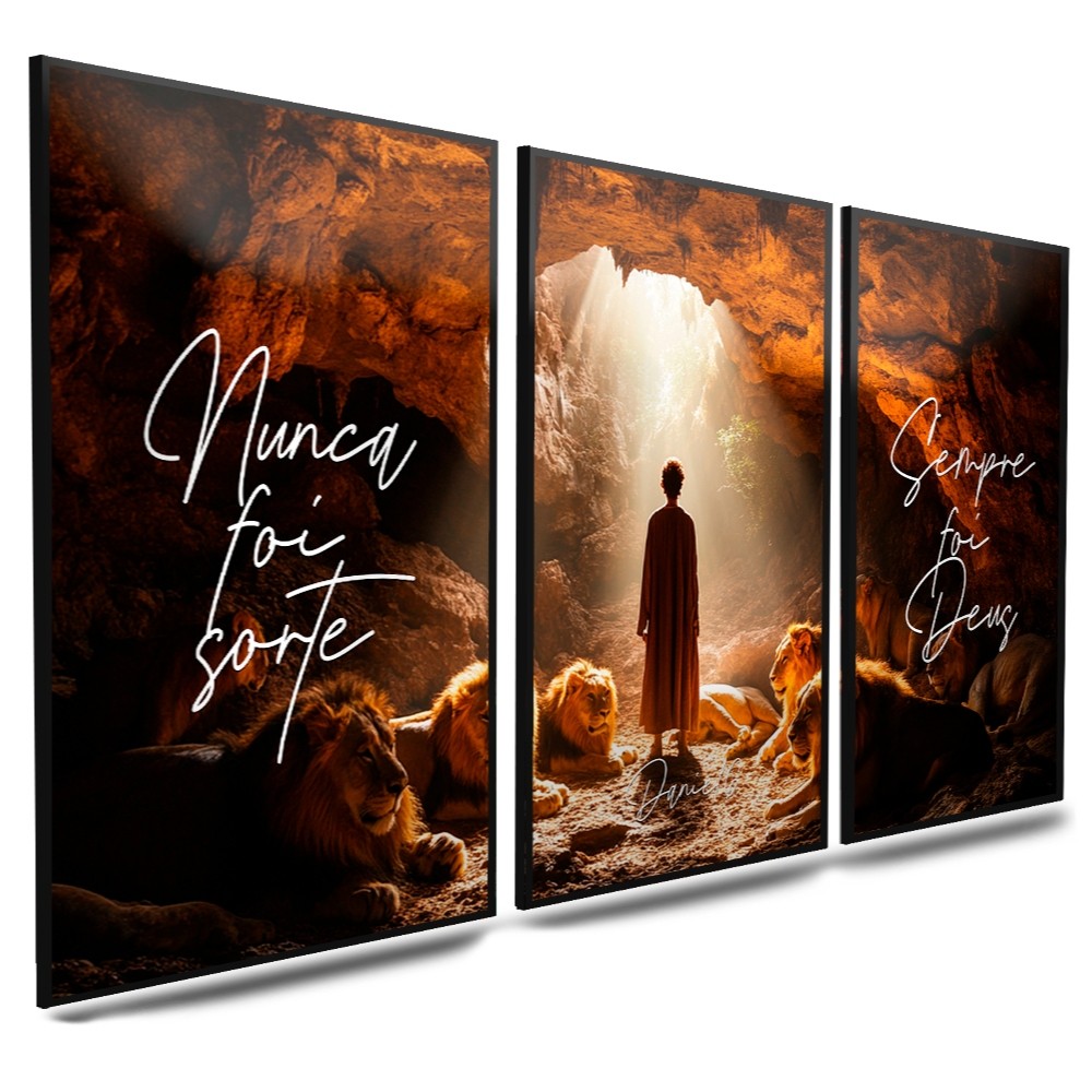 Kit de quadros decorativos para quartos religioso Daniel na cova dos leões Sempre foi Deus