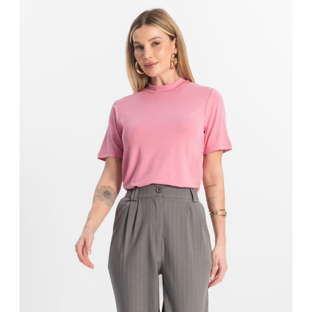 Blusa Feminina Básica em Malha Visco Rovitex Rosa