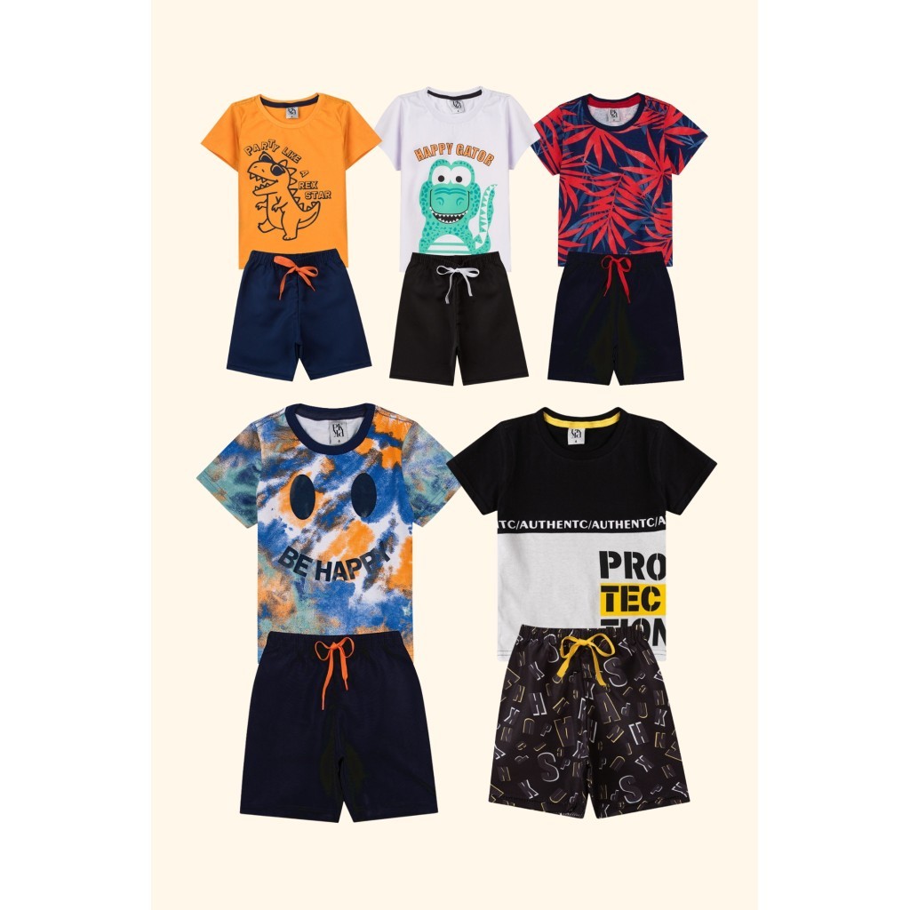 Kit Sortido 10 Peças de Roupas Infantil Menino (5 Camisetas + 5 Bermudas) Kit 5 Conjuntos — imagem 2 de 2