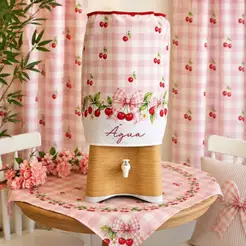 Capa para Galão de Água 20 Litros Cerejinha Xadrez Rosa Decorativa para Cozinha