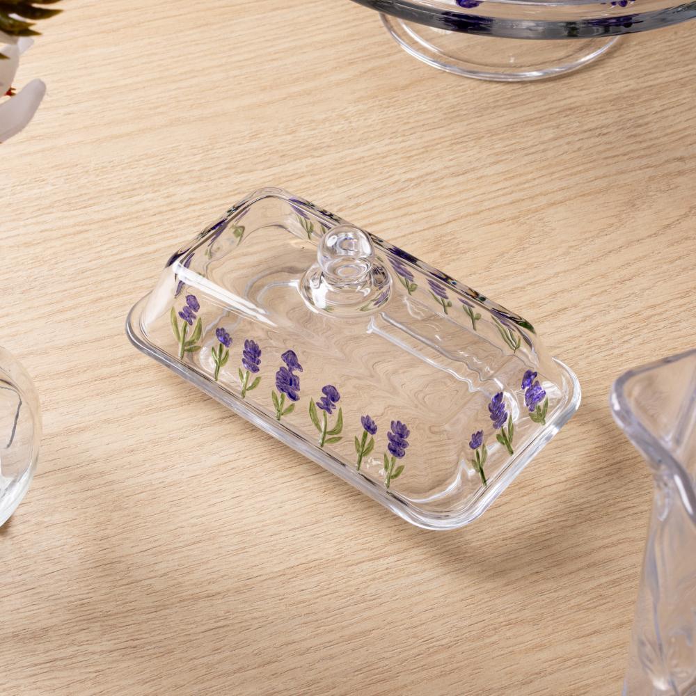 Manteigueira Lavanda Hand Painting 18cm x 10.5cm x 9cm Cristal Lyor para Cozinha Mesa Posta Decoração Sala Jantar Chique · foto 2