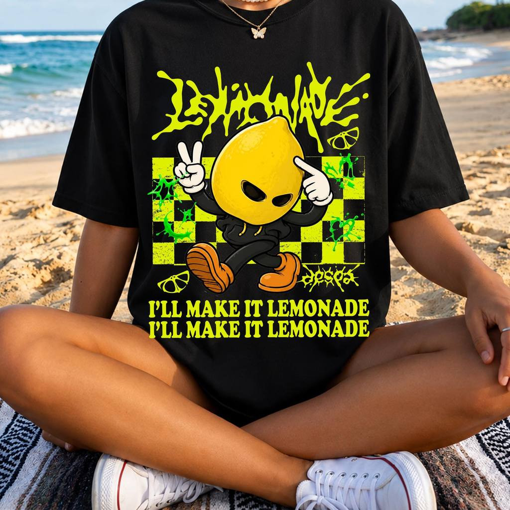 [Camiseta Premium em Algodão Puro]TT Camiseta Masculina Feminina Aespa Lemonade Personagem Limão Xadrez T-shirt 
