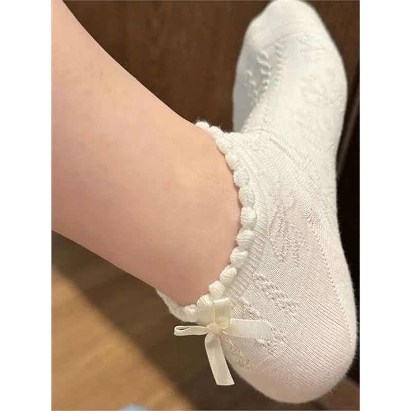 Influenciador mesmo estilo Bowknot lolita meninas meias brancas absorventes de suor de alto valor oco cintura baixa bolh
