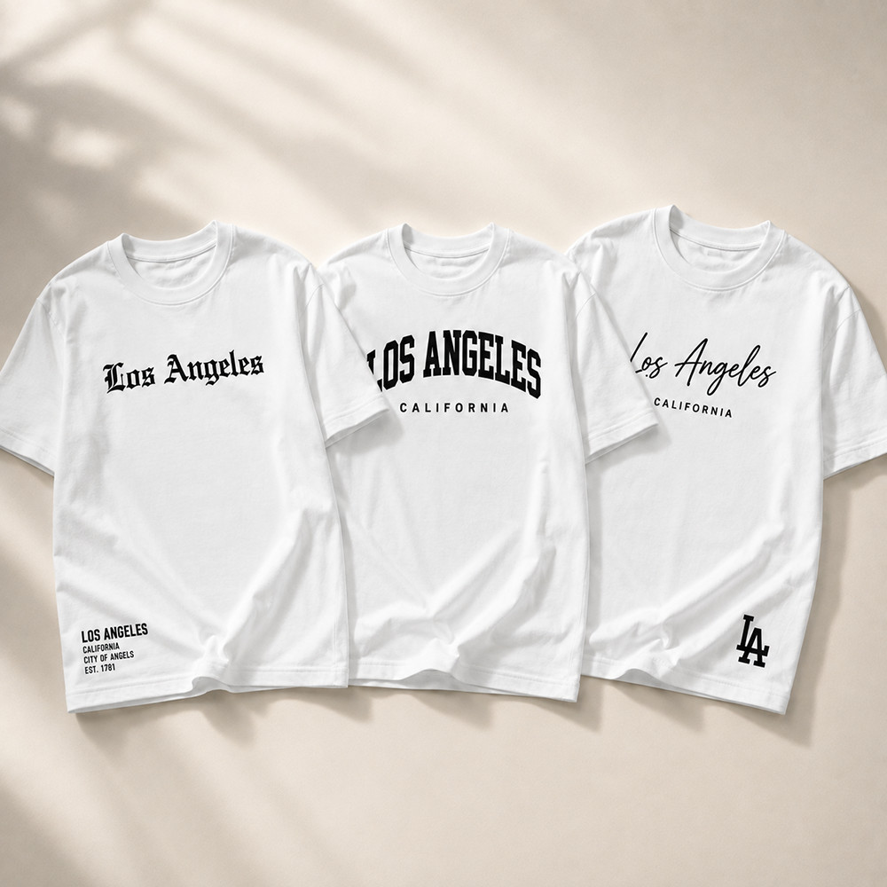 Camisetas Masculinas Estampadas Los Angeles Streetwear LA California Algodão Premium Manga Curta Casual