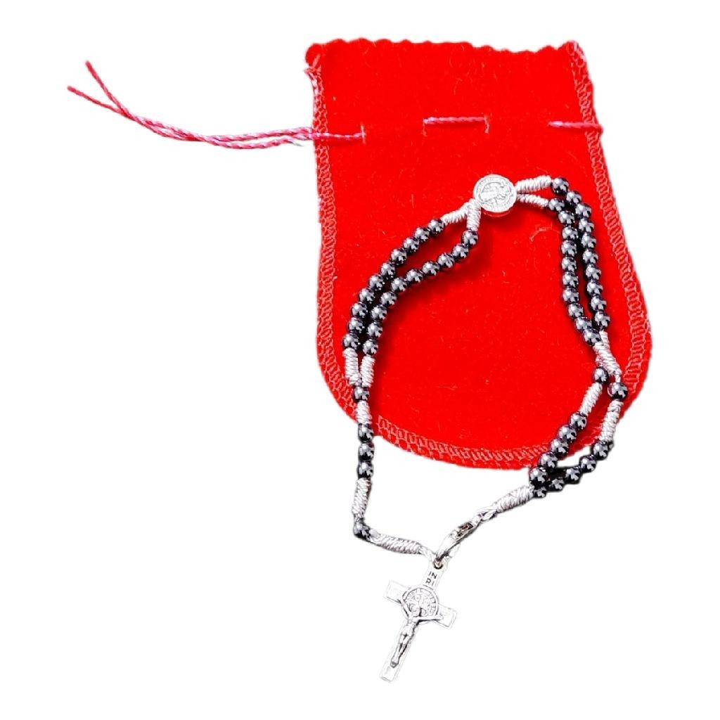 TERÇO pulso PULSEIRA Hematita Cruz MEDALHA SÃO BENTO santo
