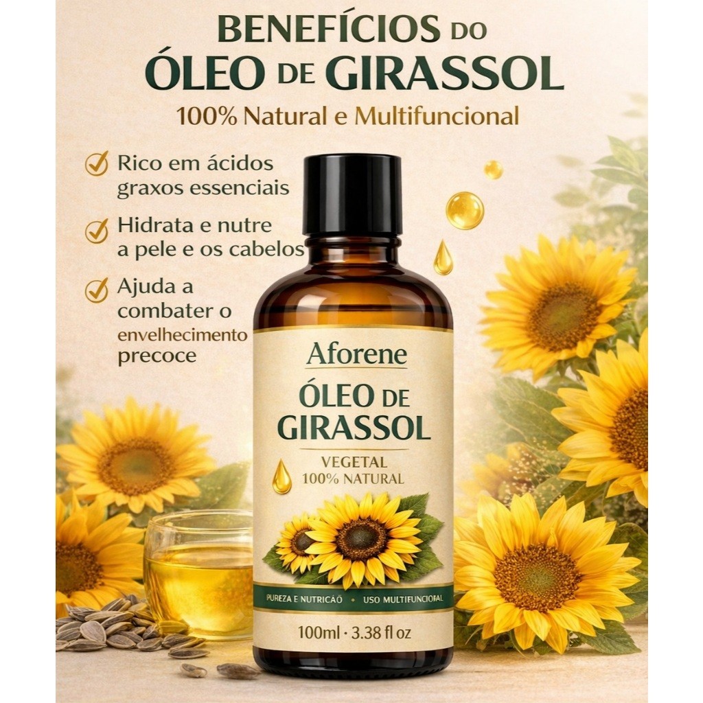 Óleo de Girassol Perfumado 100ml Vegetal Natural Aforene - Nutrição Profunda Pele e Cabelos
