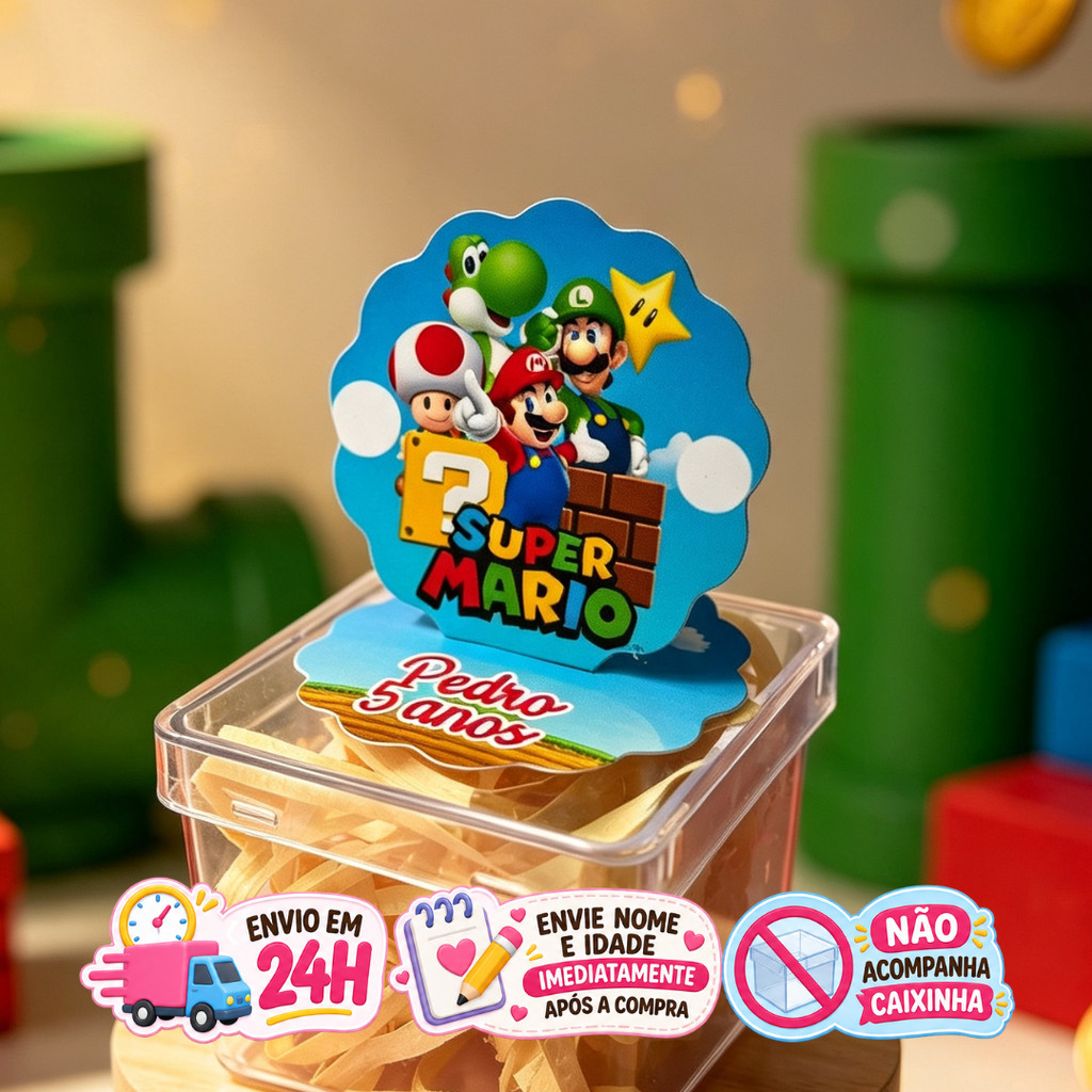 Aplique em Pé 3D Super 
Mario Personalizado Lembrancinha Festa Infantil Kit 10 a 50 unidades