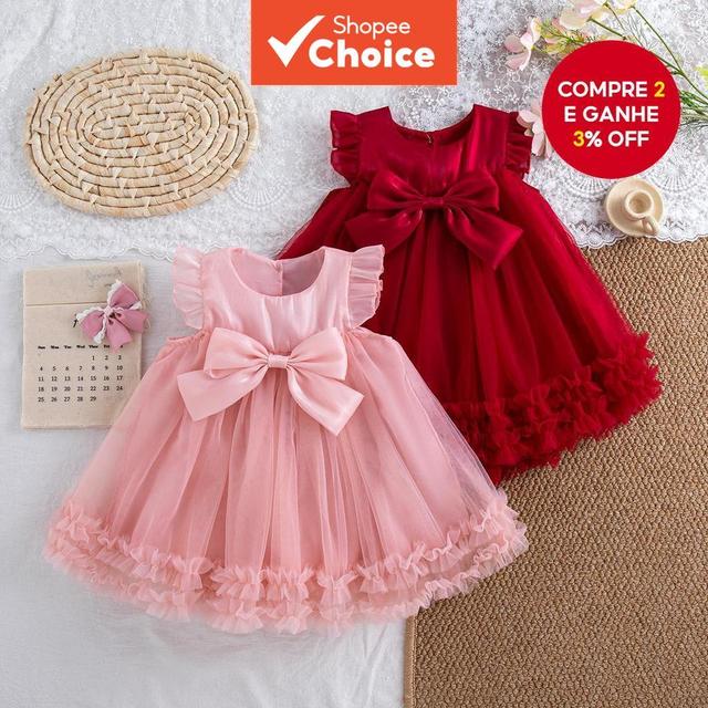 Vestido de menina bebê, novo verão, laço fofo, cor sólida, estilo princesa, vestido de chiffon para festa, roupas