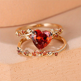 Anel em formato de coração, fofo e delicado, com zircônia e diamantes, um presente versátil e da nova tendência de moda 