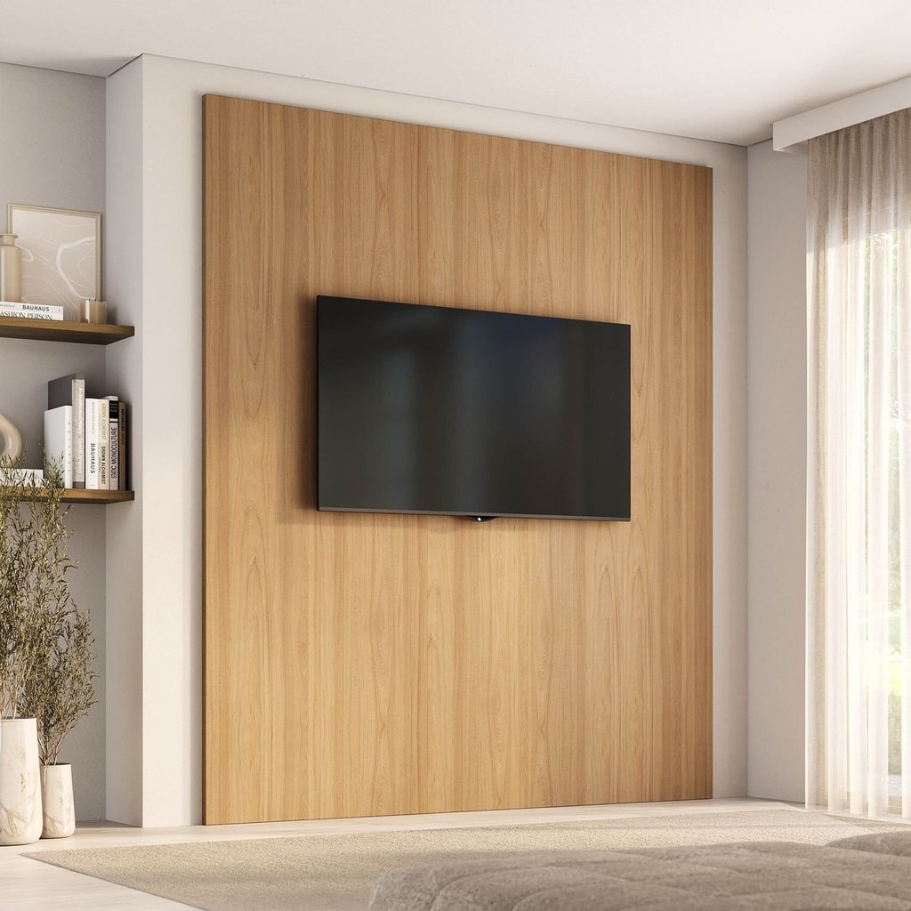Painel Liso para TV 75 Polegadas Planejado 200x230cm Aruá CabeCasa MadeiraOriginals Marrom/Jatobá Jatoba