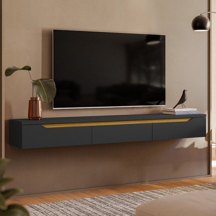 Rack Suspenso para TV até 65 Polegadas 180cm Preto Preto/Cedro