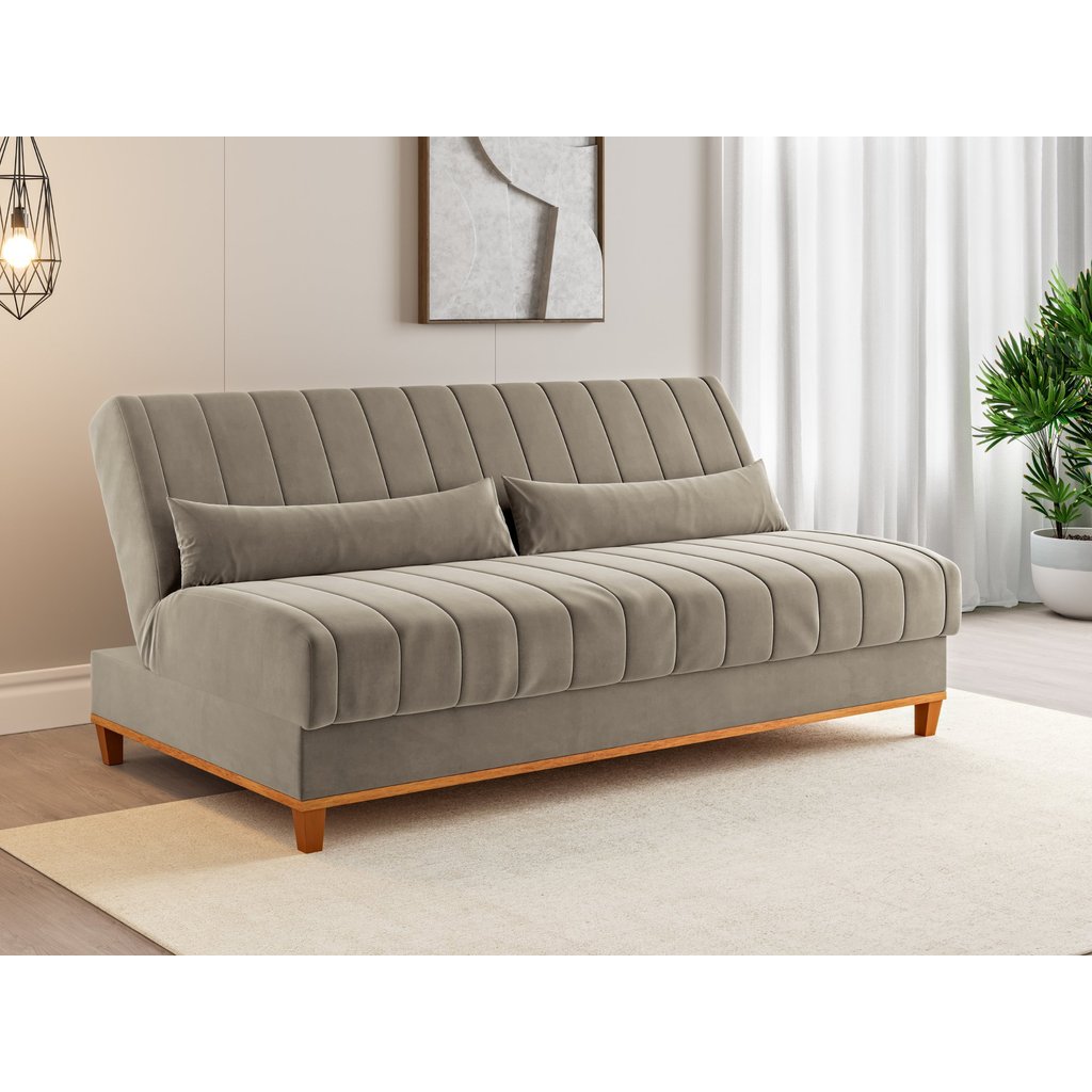 Sofá Cama 3 Lugares 1,80m Veludo Colors Bege Pérola Pérola