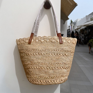 Ráfia mão crochê saco feminino beira-mar grande capacidade palha sacola Casual portátil bolsa de ombro praia