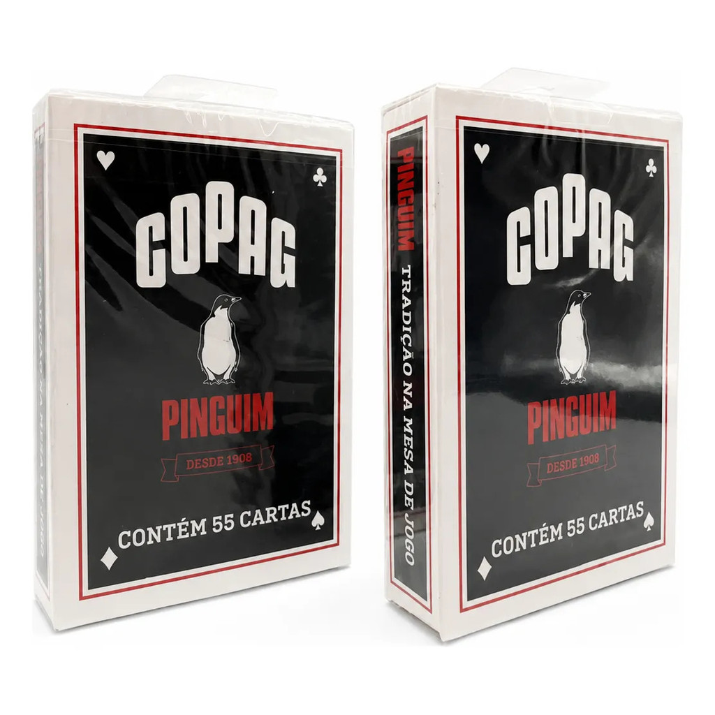 Kit 2 Baralhos Copag Pinguim Preto 55 Cartas Cada Original para Truco Buraco Canastra Pife Cacheta Jogos de Cartas