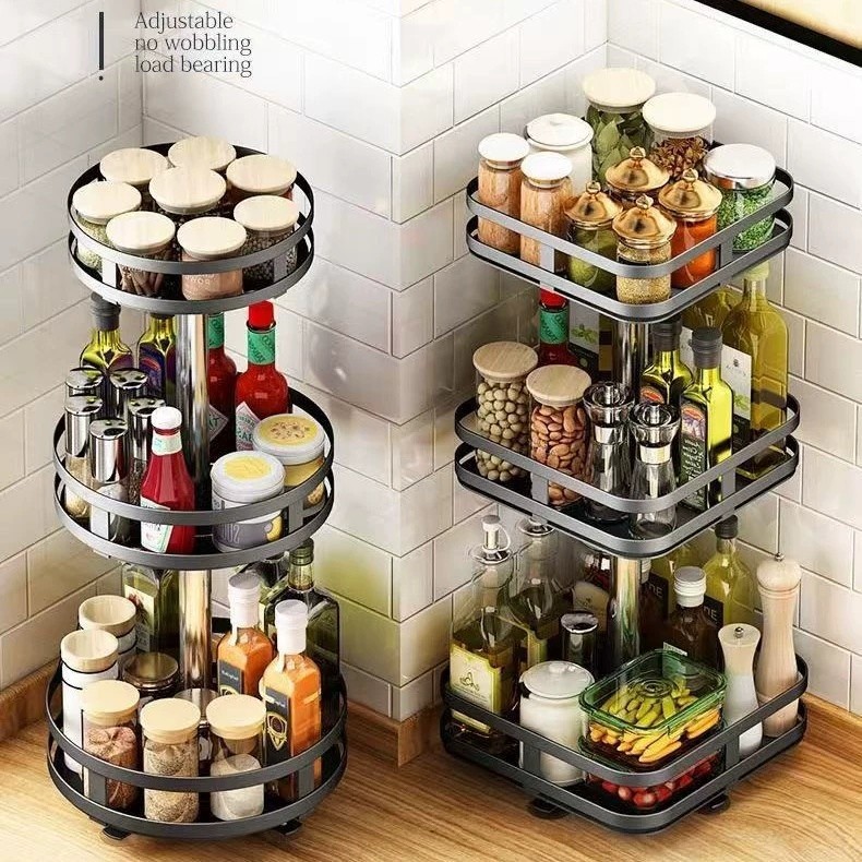 Organizador De Bancada Ajustável Giratório De Metal Multicamadas Para Temperos De Cozinha