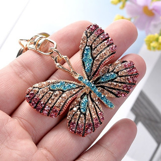 Chaveiro feminino luxuoso em formato de borboleta, incrustado com strass brilhantes/adesivo para bolsa/acessório.