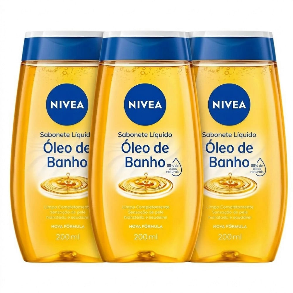 Kit 3 Sabonete Líquido Óleo de Banho Nivea 200ml Cada