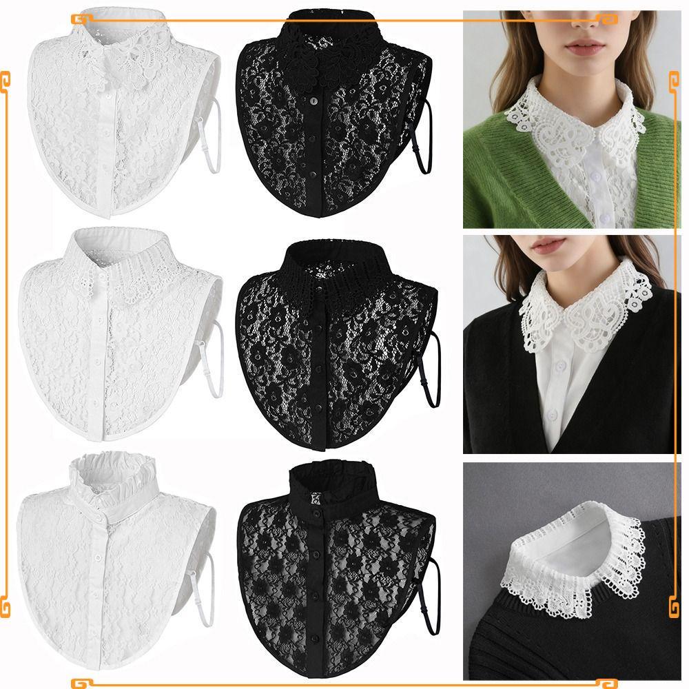Colar Falso , Gola Falsa Preta Branca Destacável , Meia Camisa De Lapela De Renda Fashion Feminina E