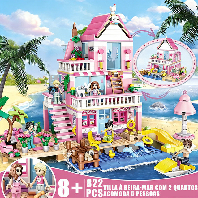 Villa de Praia Rosa para Montar 822 Peças – Casa de Férias Criativa, Brinquedo Educativo 6+ ZAVANESE