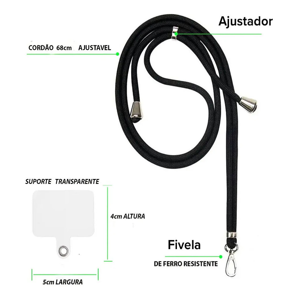 Cordão Cordinha Universal para Celular Alça de Pescoço Ajustável Antifurto Suporte Resistente Premium
