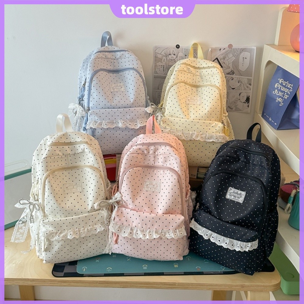[Novo] Mochila Estética De Grande Capacidade Estilo Coreano Com Pingente Para Uso Diário Mistura De Couro De Lona Preta 