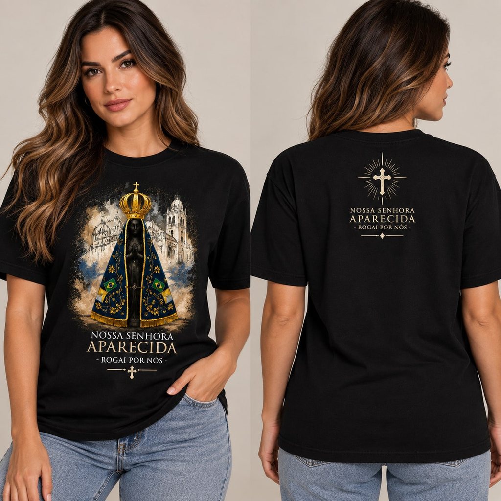 Camiseta Feminina Religiosa cristã Nossa Senhora Aparecida Quaresma Católica
